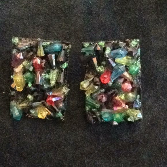 Hand Crafted Jewelry - Vintage handmade multi color beaded clip on ears